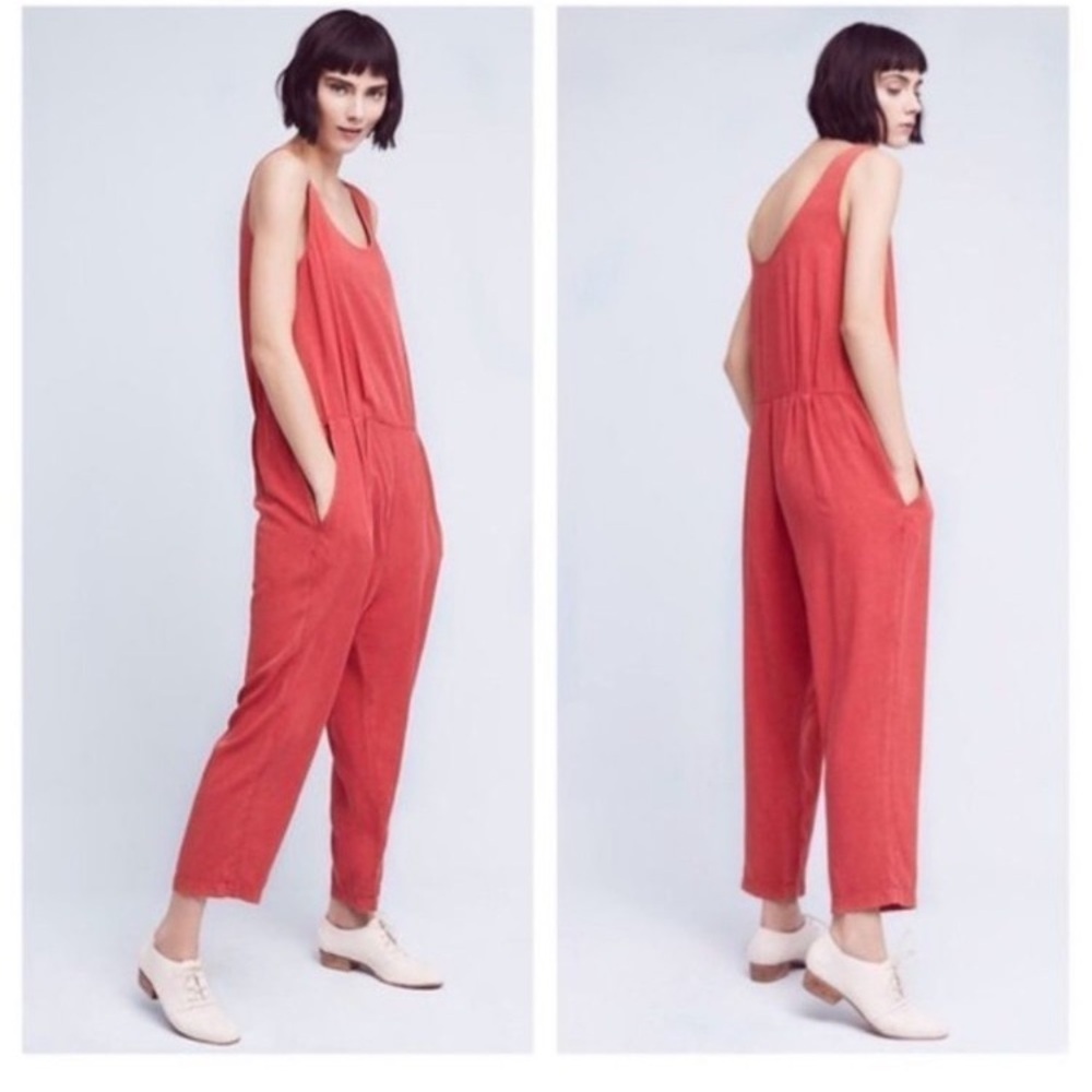 🎁 Anthropologie Saturday Sunday Red Oversized Slouchy Kangaroo Jumpsuit Small